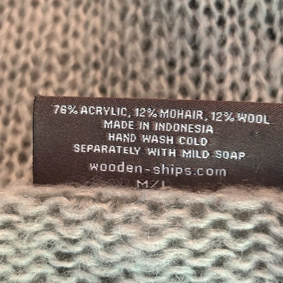 Wooden Ships Paola Buendia Sweater Medium/Large Gray Anchor Loose Knit Slouchy - Picture 7 of 7